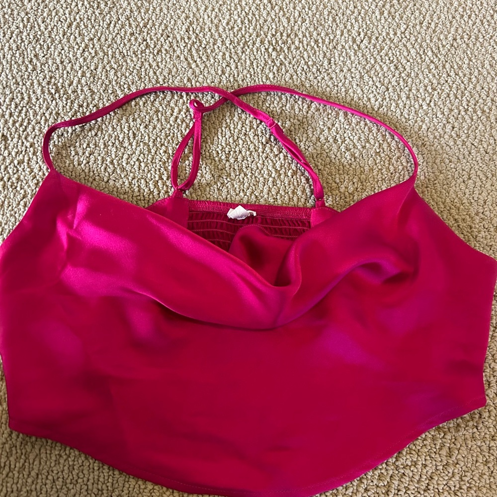 Vibrant Pink Cowl Neck Crop Top
